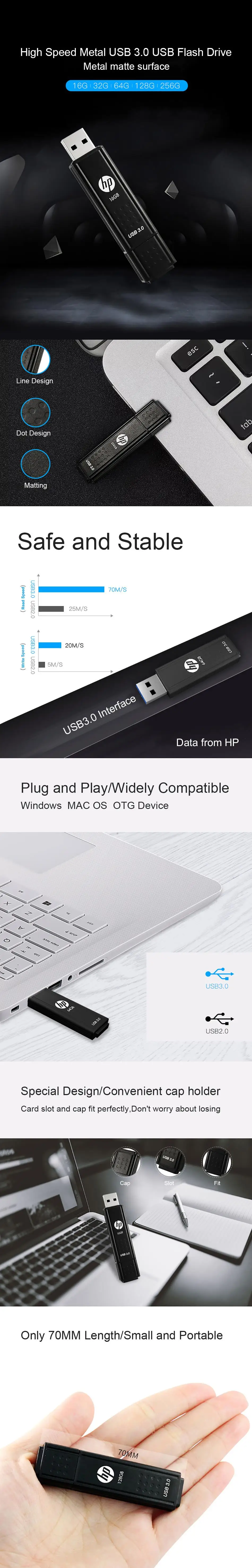 hp X705W USB 3,0 высокоскоростной металлический USB флеш-накопитель 128 Гб 64 ГБ 32 ГБ 16 ГБ флеш-накопитель водонепроницаемый memoria cel usb флешка подарок