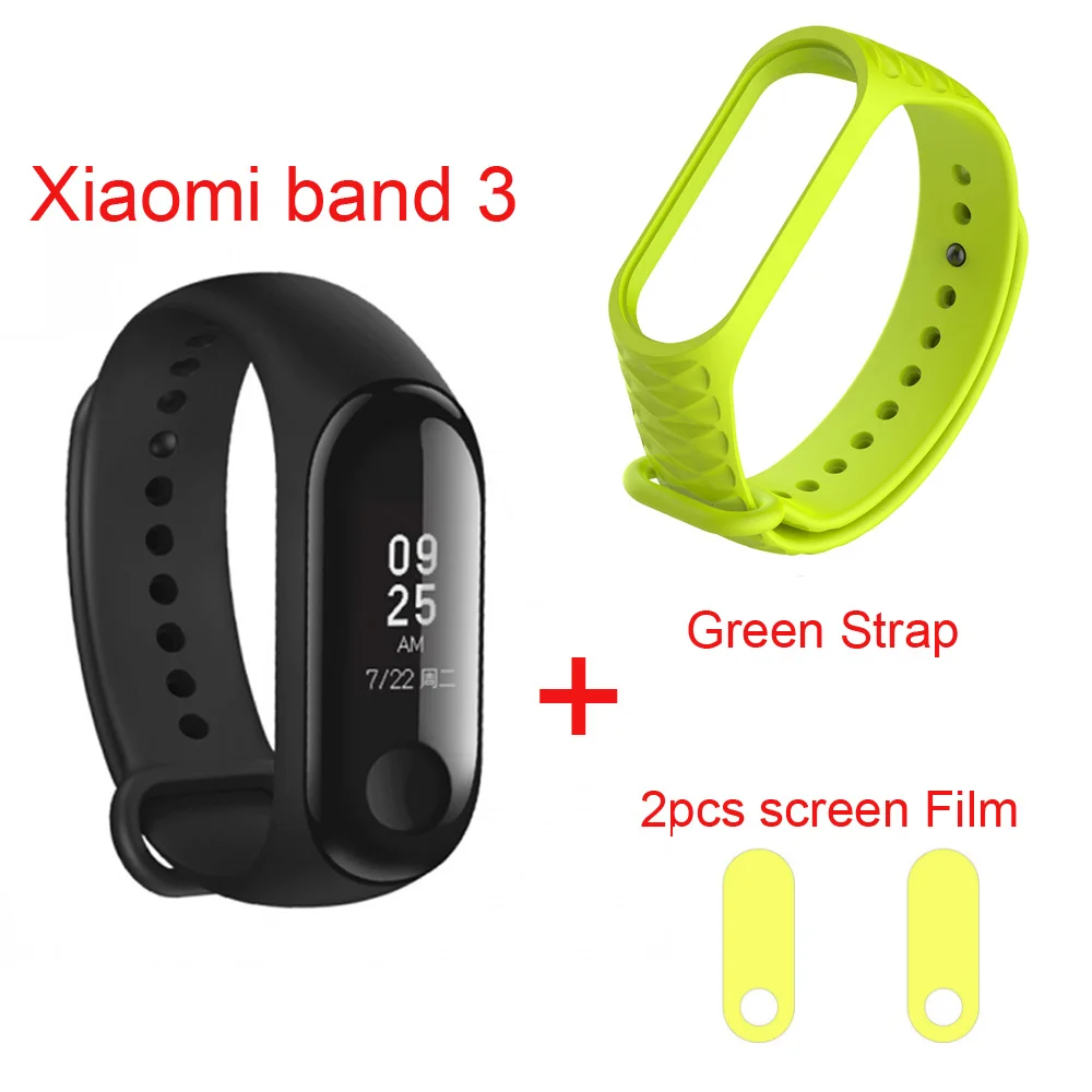 add green strap Xiaomi mi Band 3 умный браслет на запястье фитнес-трекер 0,7" OLED сенсорный экран 50 м водонепроницаемый mi Band 3 Смарт-часы - Цвет: add green strap