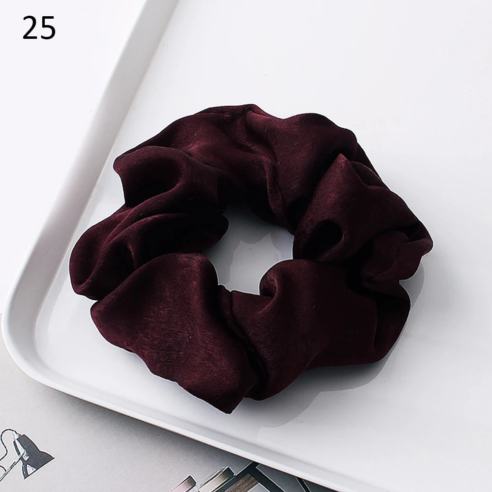 25 1PC Silky Satin Solid Hair Scrunchies Women Elastic Hair Bands Ponytail Holder Hair Accessories Rope Ties For Girls Headwear - Цвет: 25