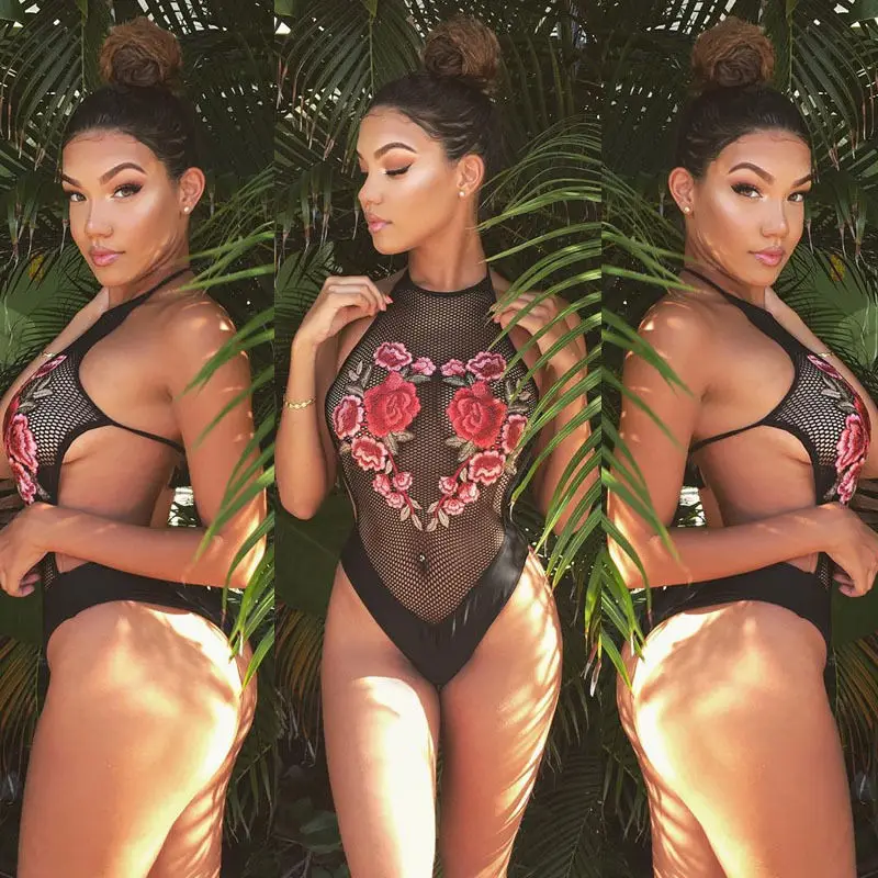 Женский цельный купальный костюм 2017 Монокини женский купальник с вышивкой