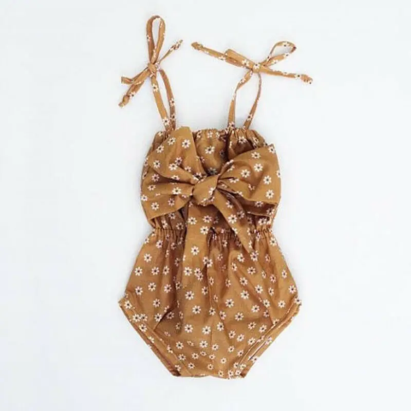 Милый цветочный ремешок комбинезона для новорожденных девочек Летний