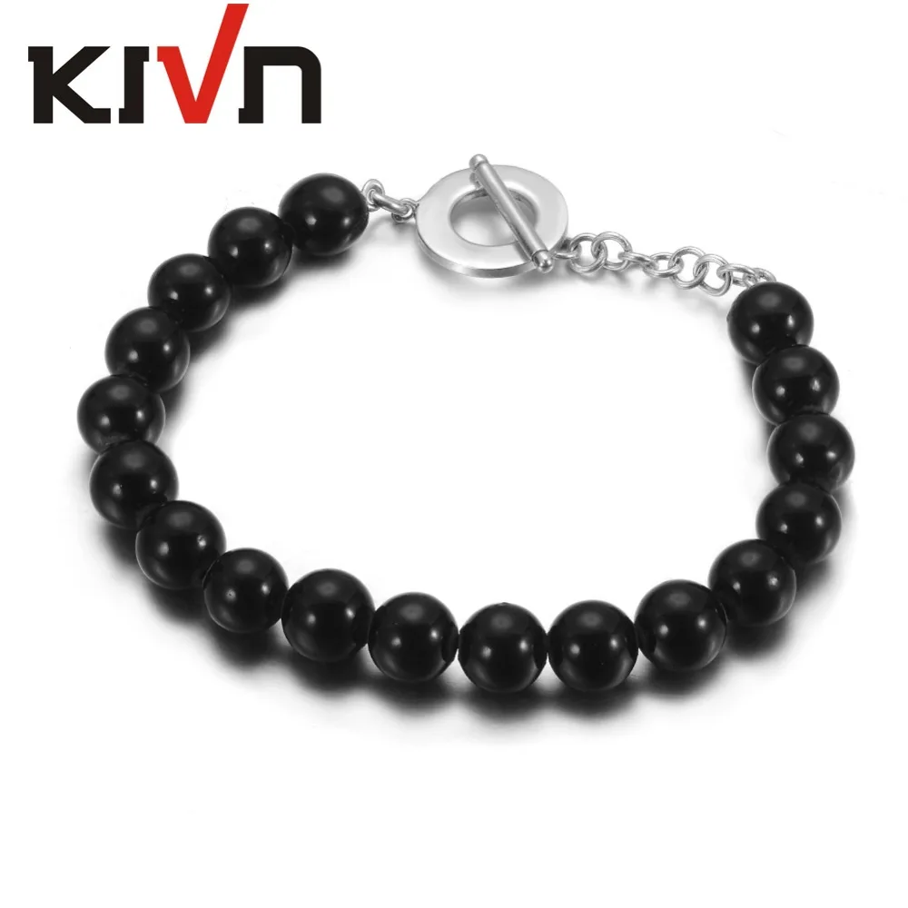 KIVN модные ювелирные изделия 10 мм круглые черные бусины из оникса свадебные