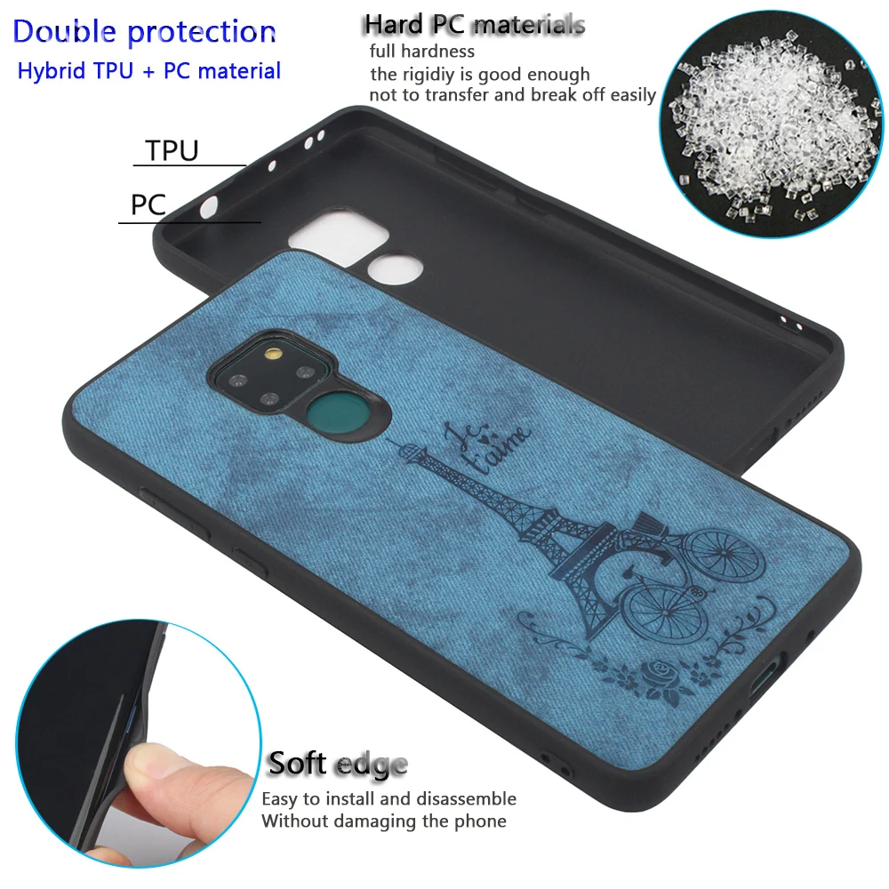 Для huawei mate 20 Чехол Ткань Твердая задняя крышка мягкая рамка ткань Fundas холст башня