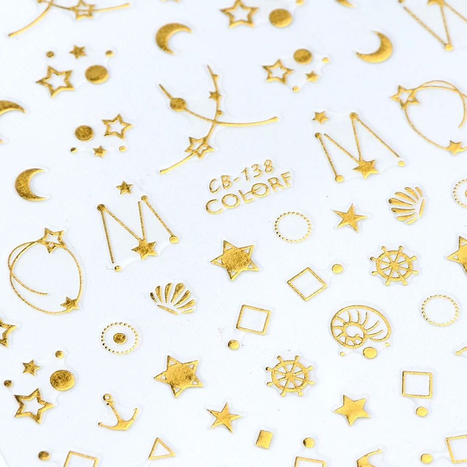 1pcs 3D Gold Silver Nail Art Sticker Embossed Star Moon Starry Designs Adhesive Transfer Sliders Manicure Decoration JICB133-141 images - 6