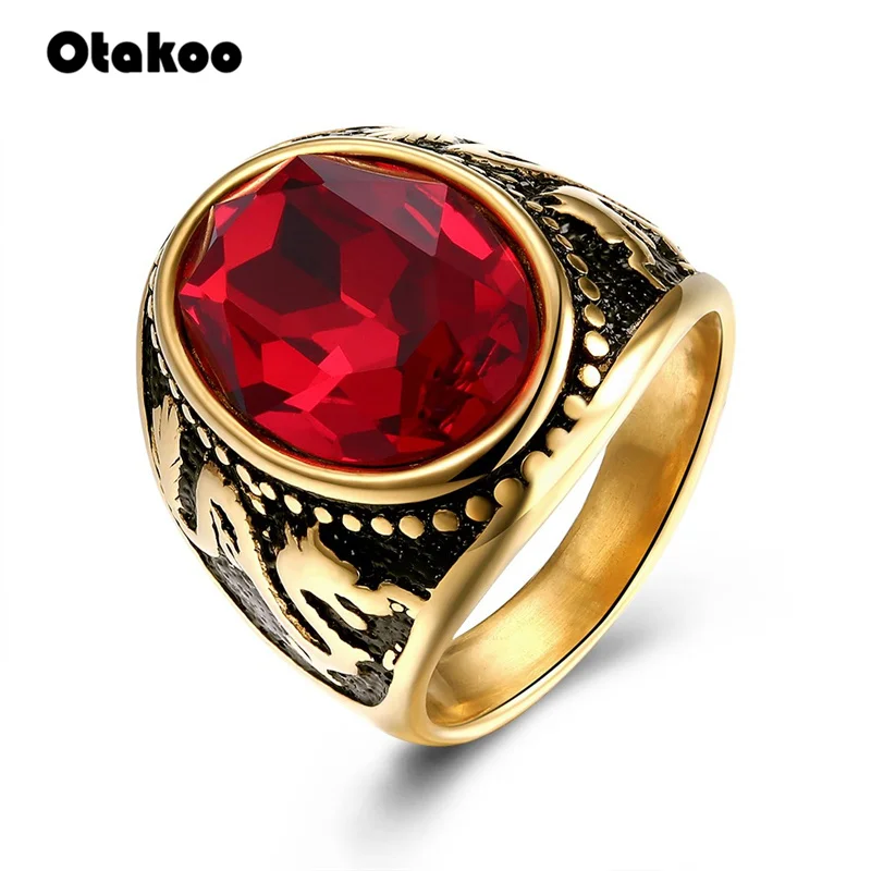 2018 мужское кольцо из нержавеющей стали золотого цвета с красным чешским камнем