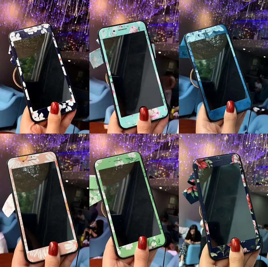 Для iPhone XS Max 3D Цветочный чехол для телефона+ пленка для экрана из закаленного стекла для iPhone X XR 7 8 6s Plus задняя крышка+ стеклянная пленка+ ремни