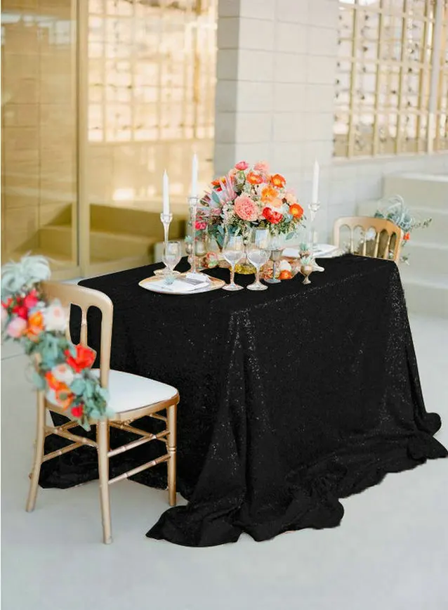 60x102in черный Рождество скатерть прямоугольник блесток Скатерти weddingtablecloth 150x260cm
