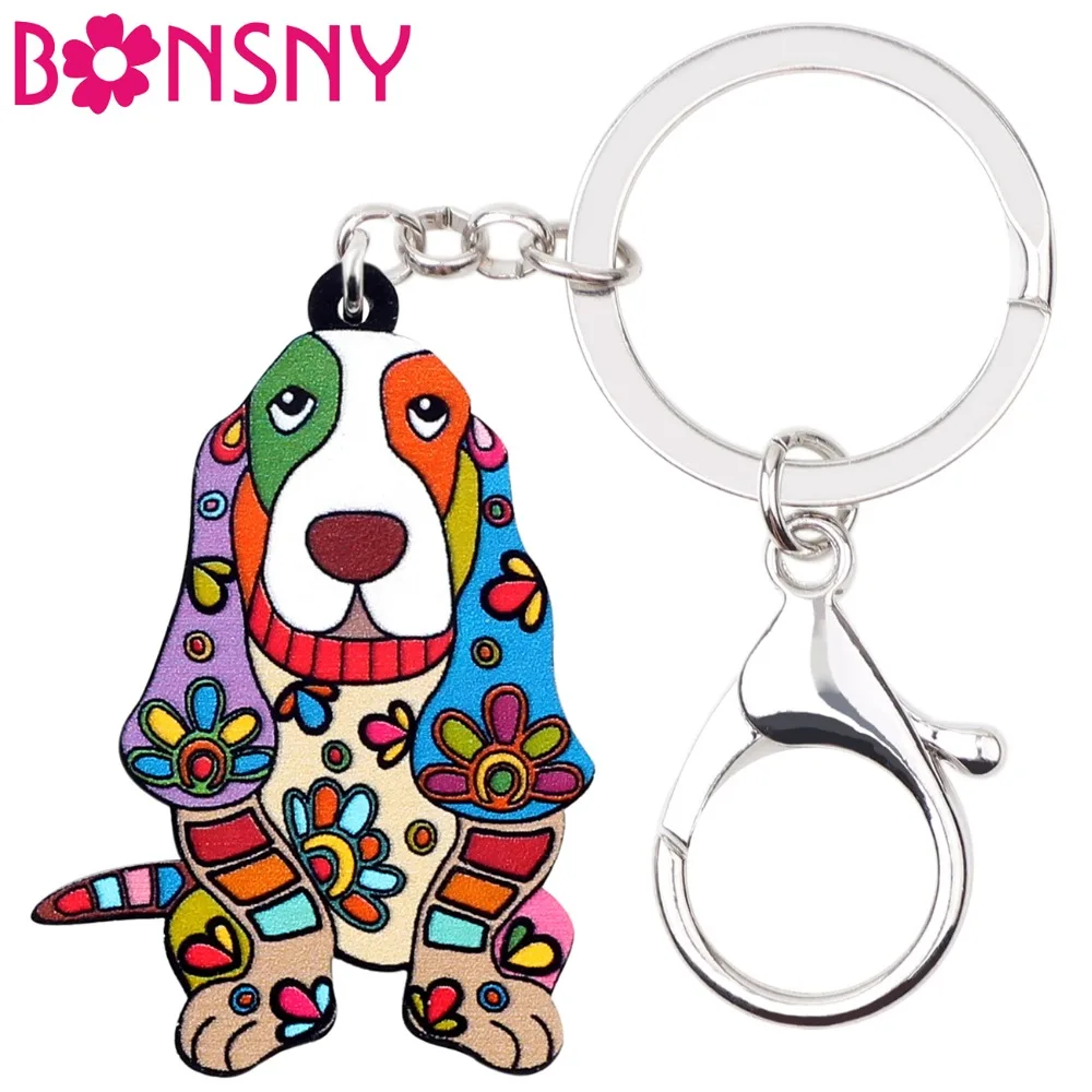 Bonsny акриловый мультяшный цветочный брелок для ключей с изображением собаки