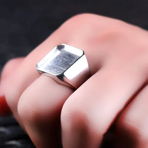 

Sterling Silver 925 White Gold Color Party Men Ring Semi Mount Princess Cabochon 16x16mm 14x14mm Amber Agate Turquoise Setting
