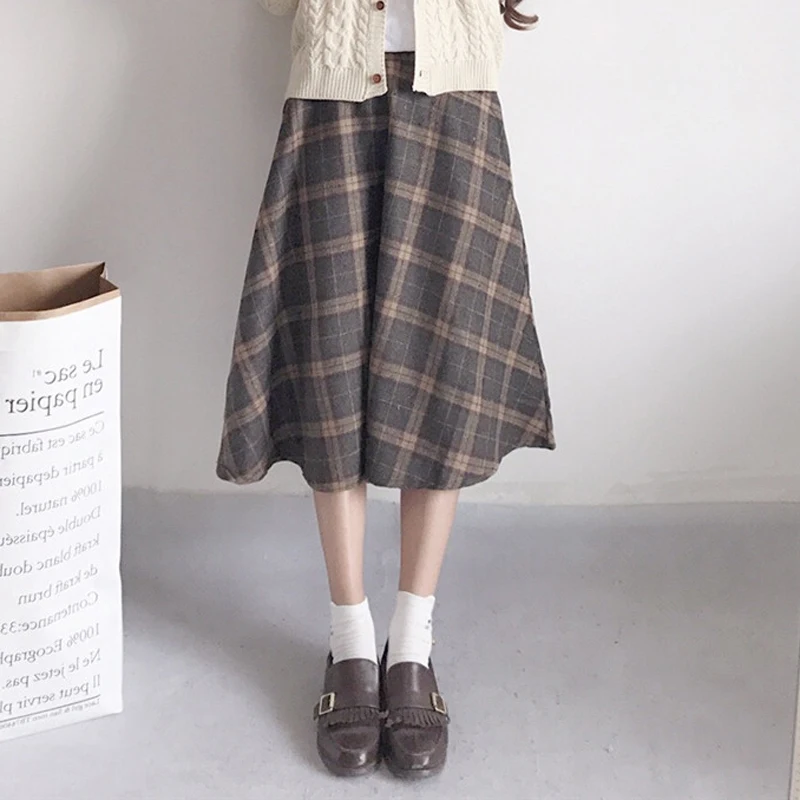 

Mori girl Japanese soft sister woolen plaid Sprinautumn fashion skirt England Style A-Line High waist was thin girls skirt