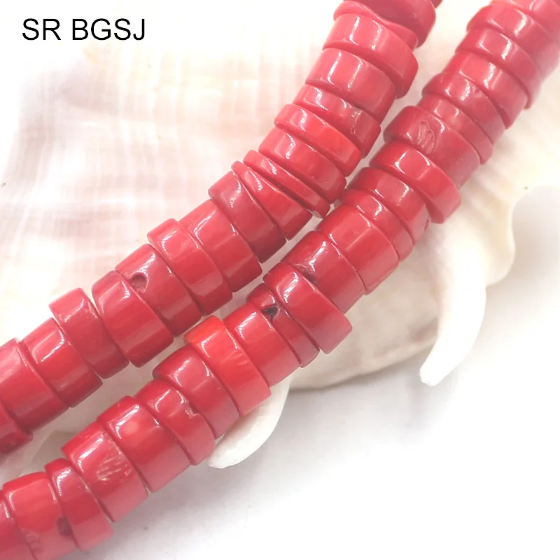 Бесплатная доставка 4 5x10 12 мм Rondelle Keshi Sea Bamboo Red Coral Spacer Свободные бусины для