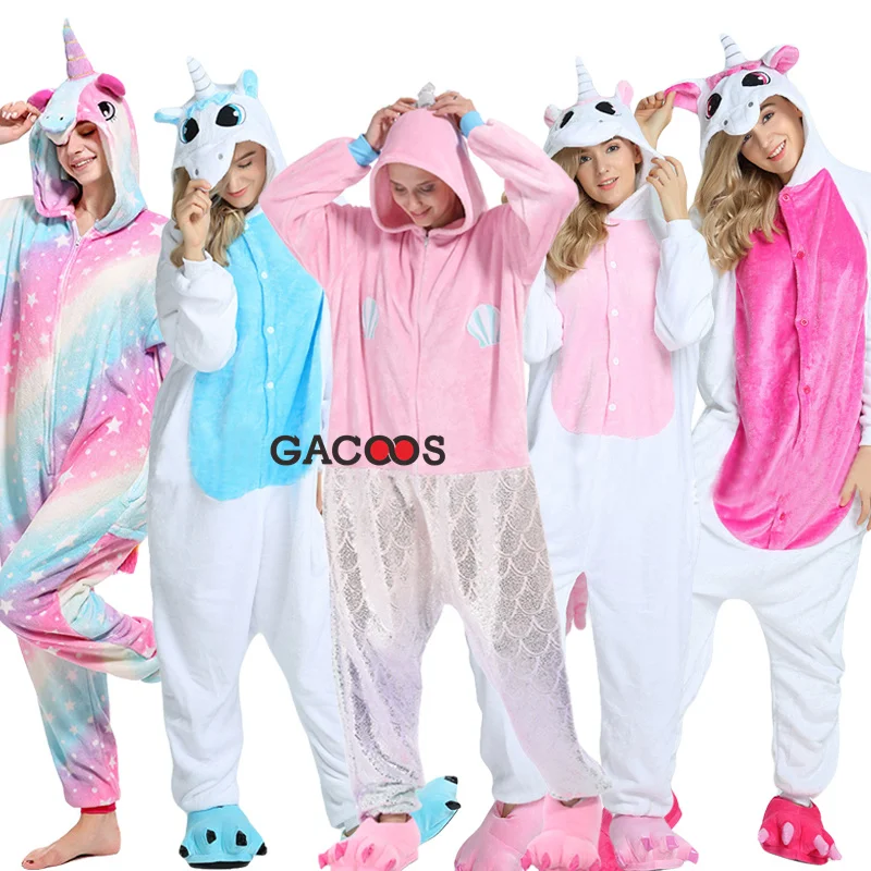 Пижама с единорогом Kugurumi для взрослых и женщин зимний фланелевый комбинезон