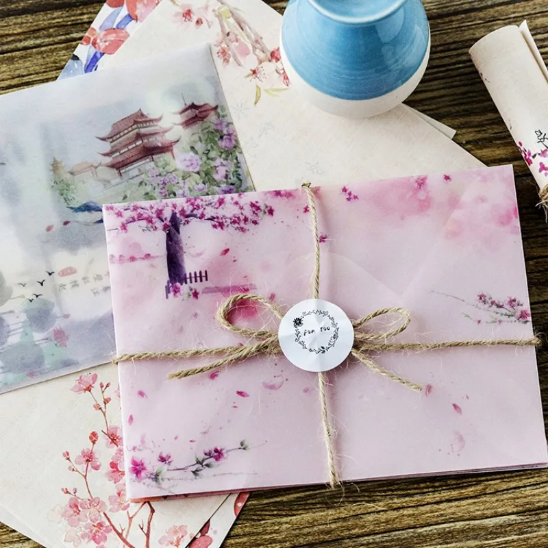 3 шт. конверты из серной кислотной бумаги в китайском классическом цветочном