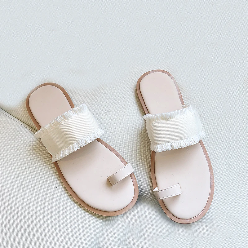 Новинка 2019 года модные летние женские шлепанцы Вьетнамки хлопковая декоративная