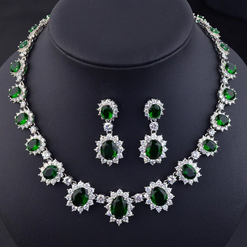 Комплект из колье и серёг с фианитом Красного/синего/белого/зеленого цвета |