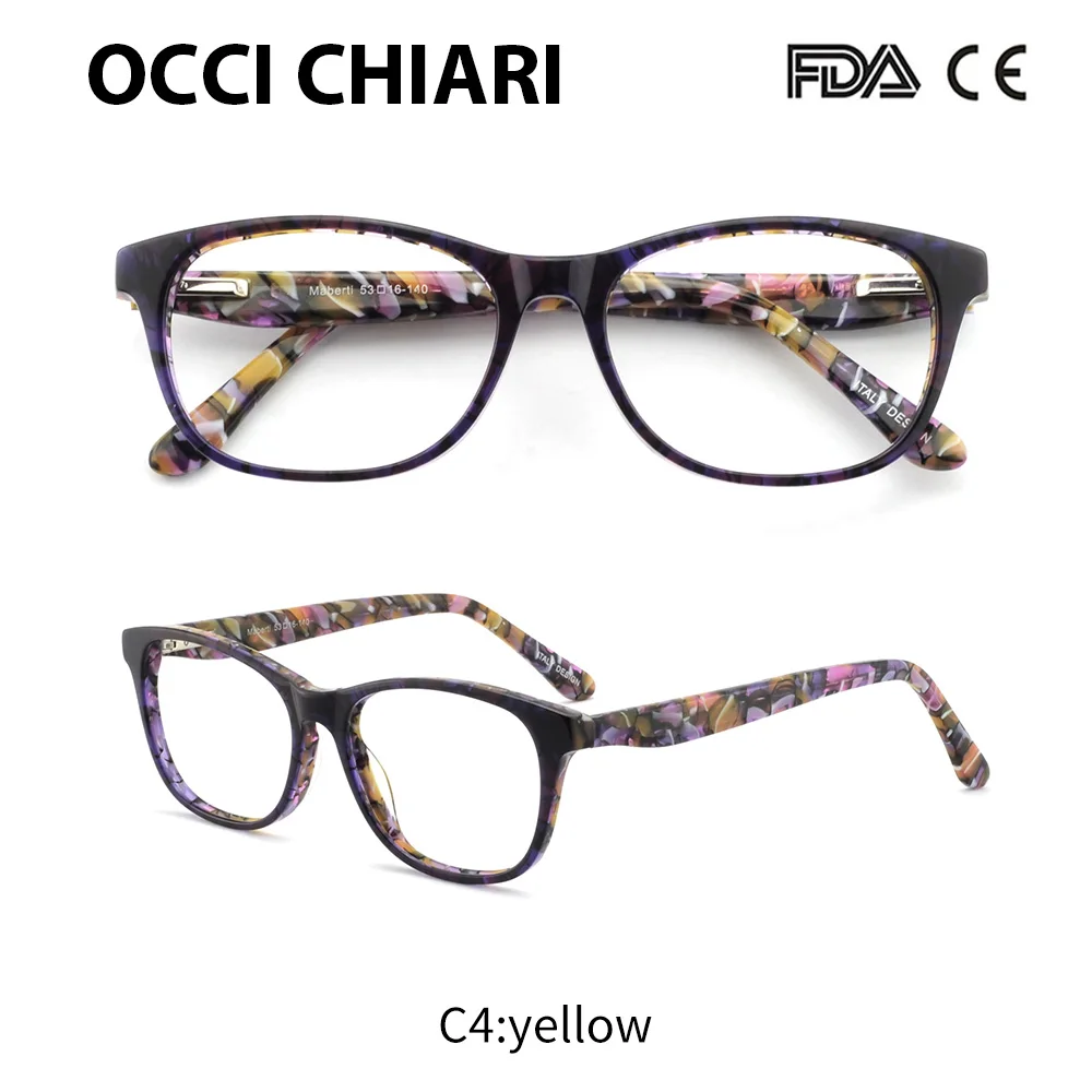 C4 yellow OCCI CHIARI очки для женщин, высокое качество, женские оптические очки, оправа, ацетатные очки, полная оправа, модные очки, очки, W-DEROO - Цвет оправы: C4 yellow