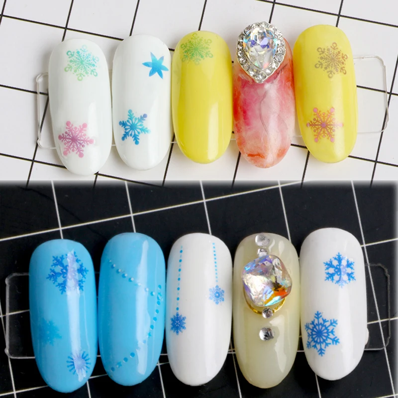 12 шт. снежинки водные наклейки Рождество Nail Art Наклейки-слайдеры колокол Лось