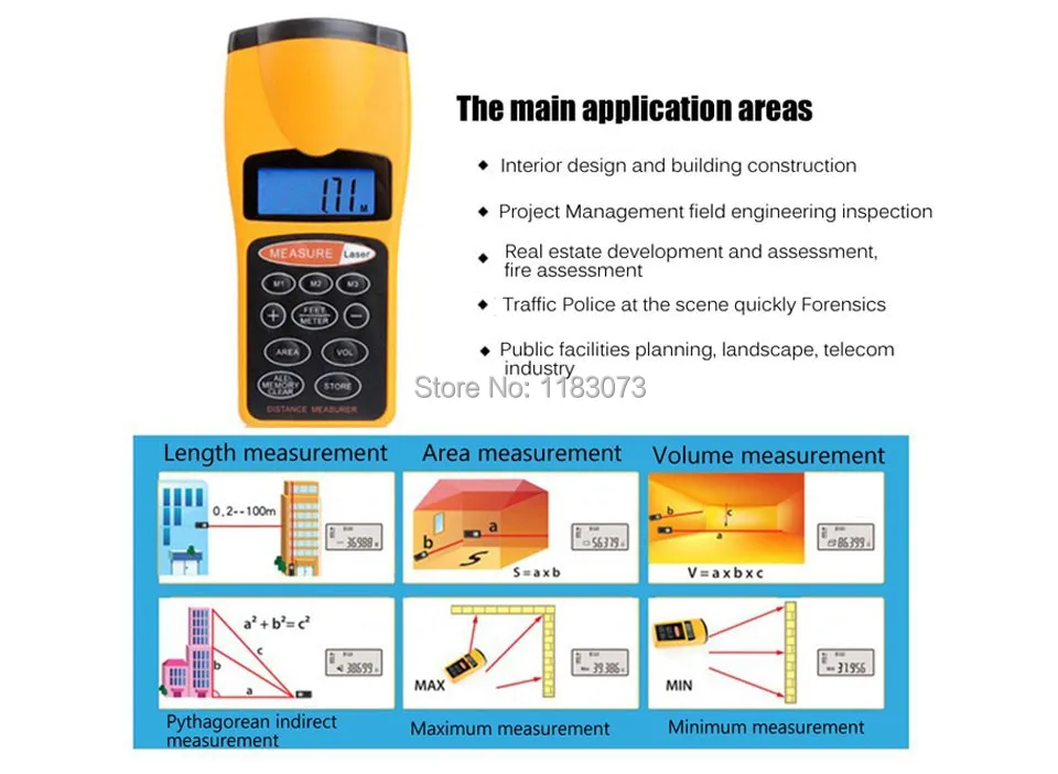 Ручной ультразвуковой измерительный измеритель расстояния лазерная указка