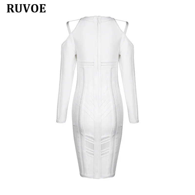 

New Arrival Autumn Winter Black White Long SLeeve Mesh Knee Length Bandage Dresses with High Quality Celebrity Party Dress