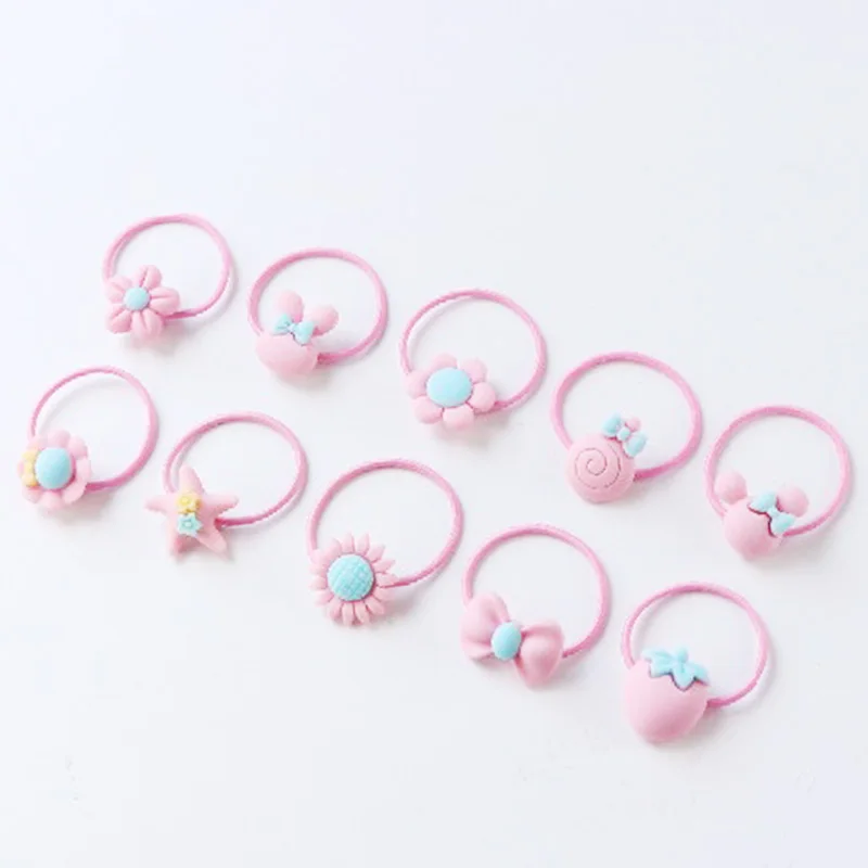 40PCS/Lot Cute Cartoon Pink Baby Girls Elastic Hair Bands Headwear Ponytail Holder Princess Gifts Rubber Accessories | Детская одежда и