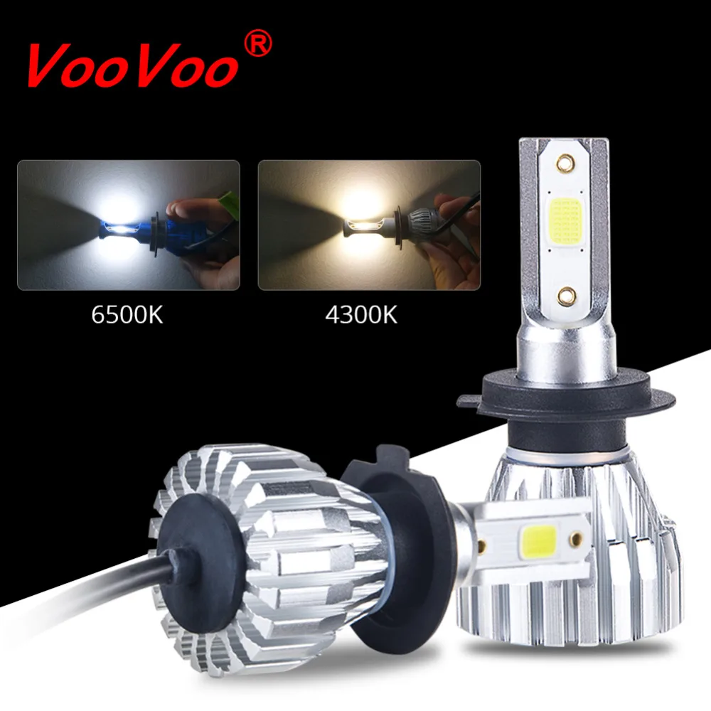 VooVoo 2 шт. безвентиляторные H7 H1 Led H3 H4 H11 9005 9006 9012 HIR2 6500K 4300K мини Автомобильные фары 50