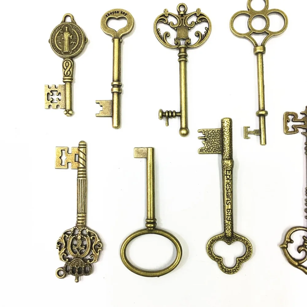 9 шт большие винтажные скелетные ключи DIY Ожерелье Подвески принадлежности для