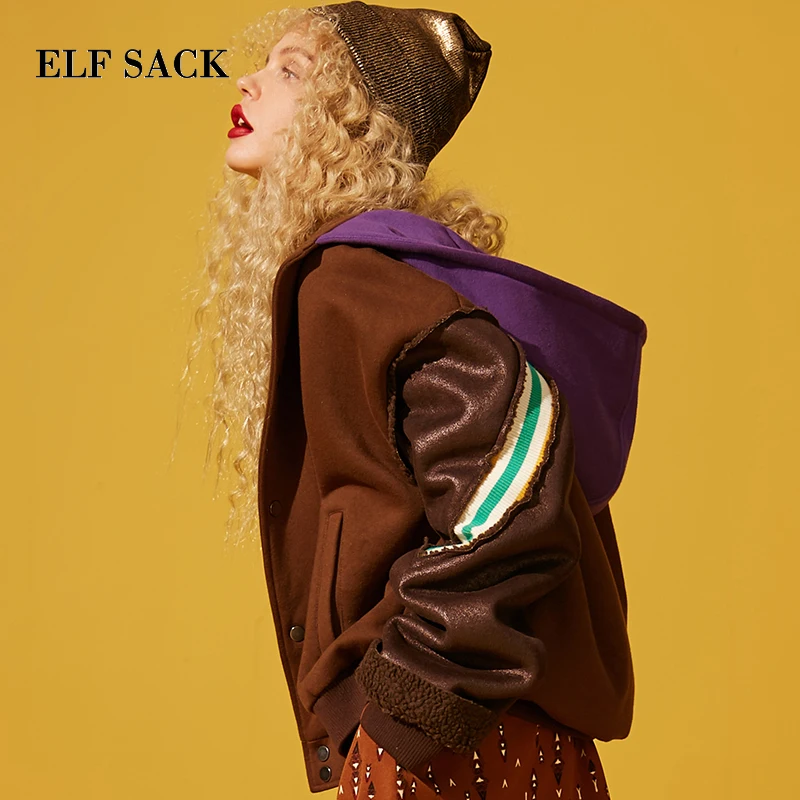 Женское шерстяное пальто ELFSACK повседневное однобортное в полоску с длинным