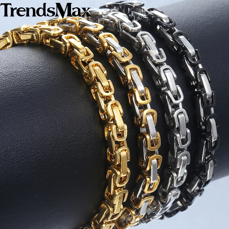 5mm Men's Bracelet Gold Silver color Stainless Steel Byzantine Link Chain Bracelets 2018 Fashion Men Jewelry Hip Hop 7-11&quot KBB6 -