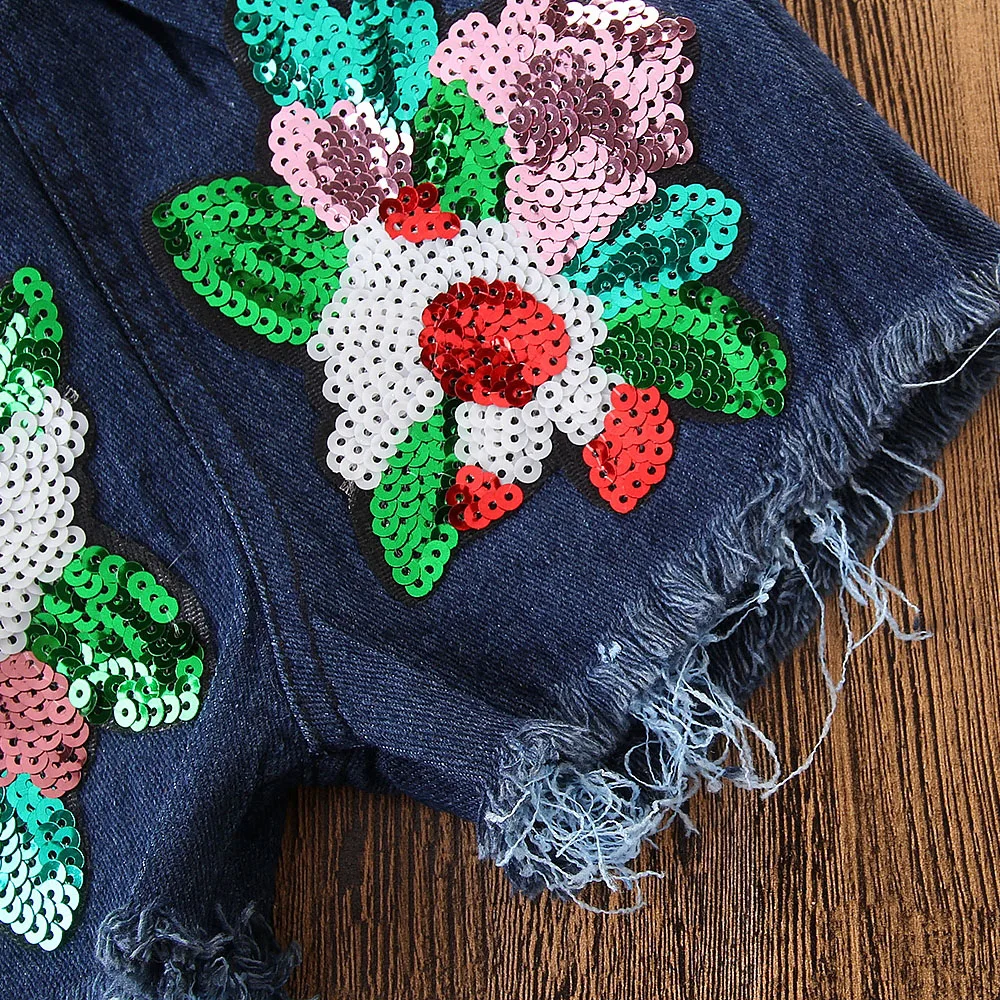 

Children Costume Toddler Girls Summer Clothing Set 2018 Baby Girl Clothes Sleeveless Tops+sequins Denim Shorts 2pcs Girls Suit
