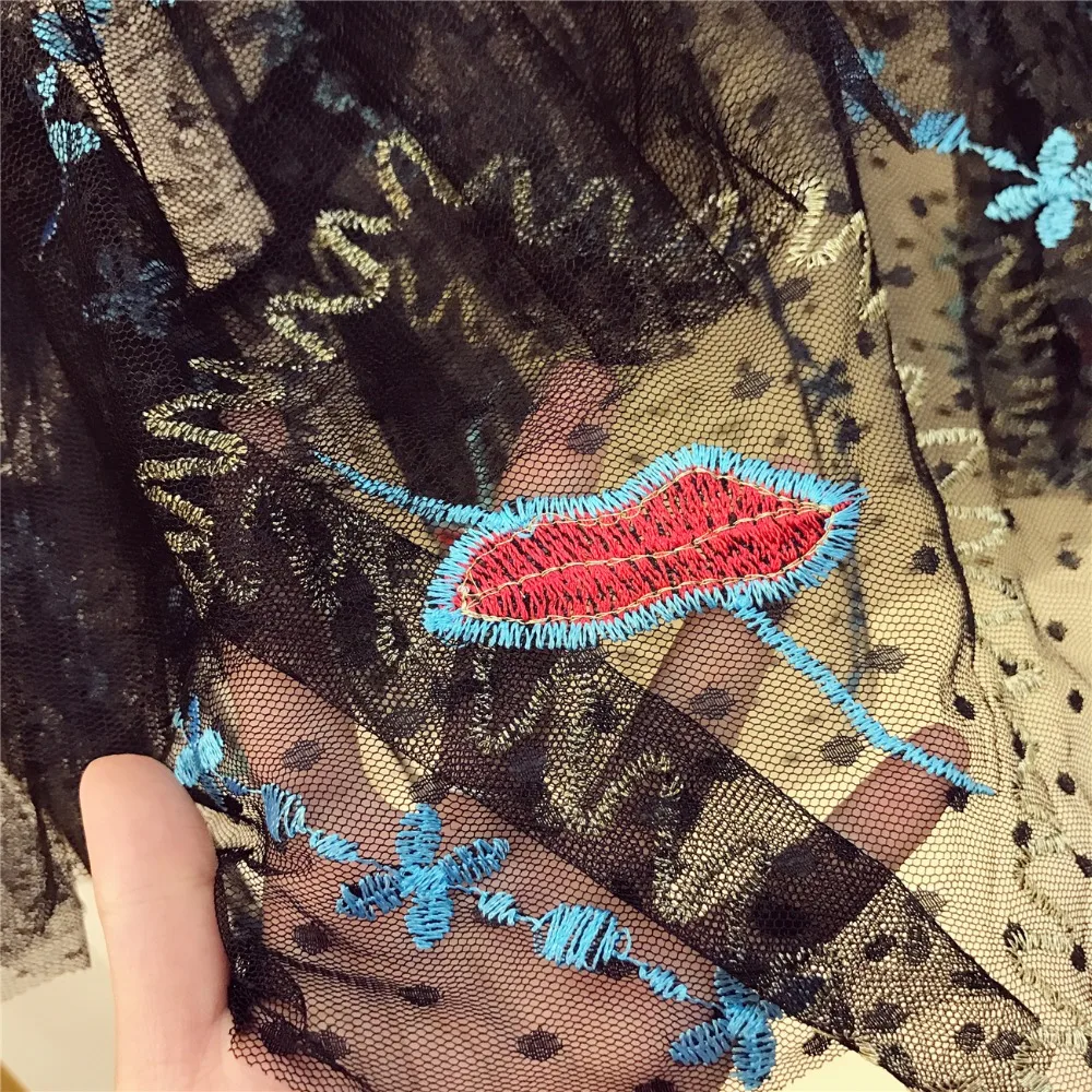 2019 летние женские Модные футболки с надписями + вышивка Юбка из сетчатой ткани