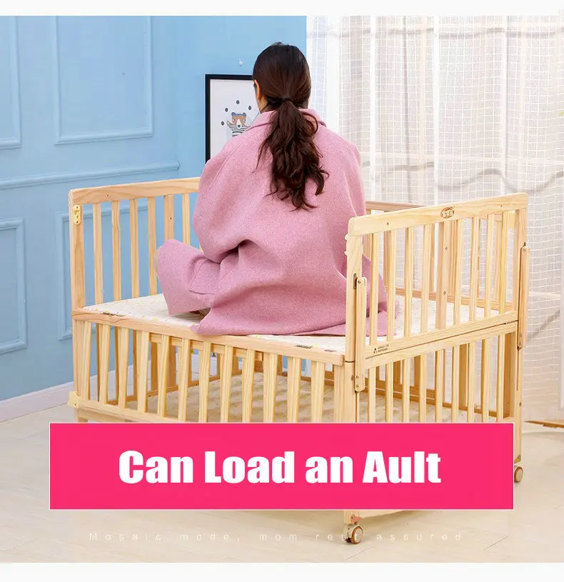 Multifunctional Twins Bed With Bedding Set and Mosquito Net, Bed can Extend and can Joint With Adult Bed, Pine Wood Baby Crib