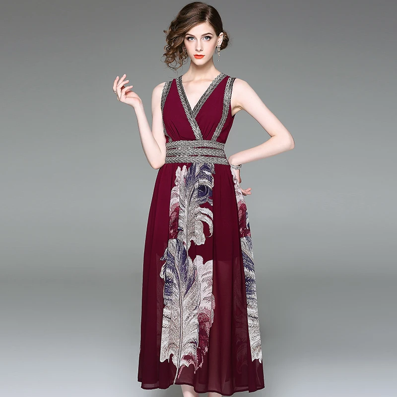 

women's dress summer 2017 women dresses evening party big size flower print sleeveless ankle-length V neck Formal Party Dresses