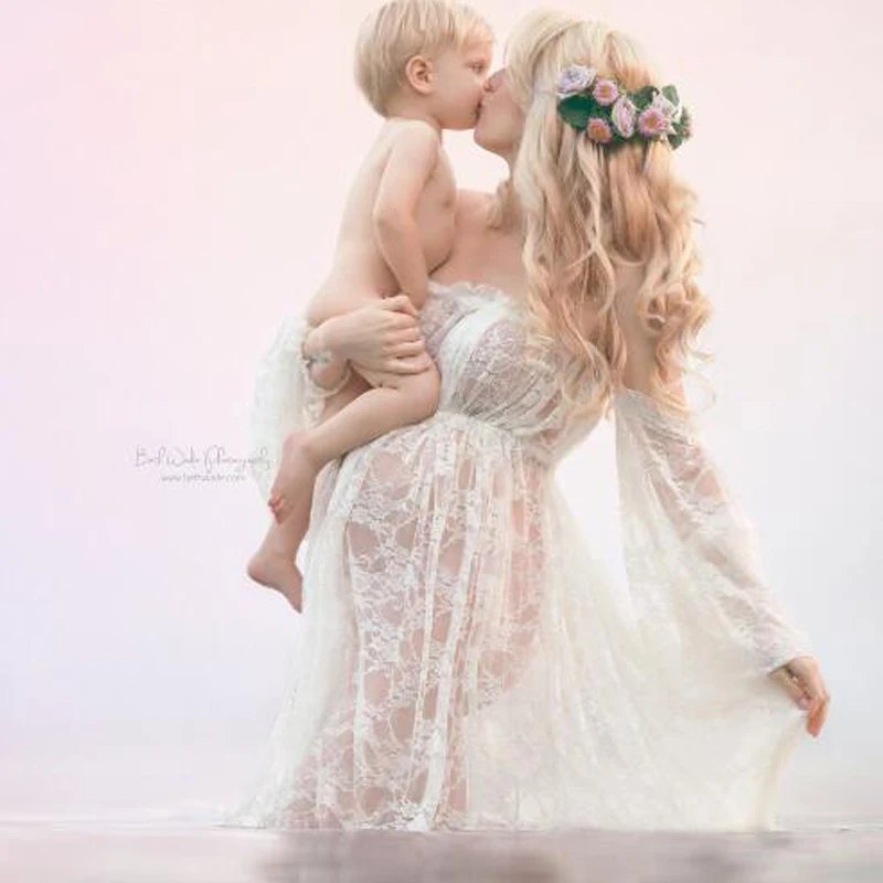 

Long Tail Lace Maternity Dresses For Photo Shoot Shoulderless Maternity Photography Props Dresses For Pregnant Women Clothes