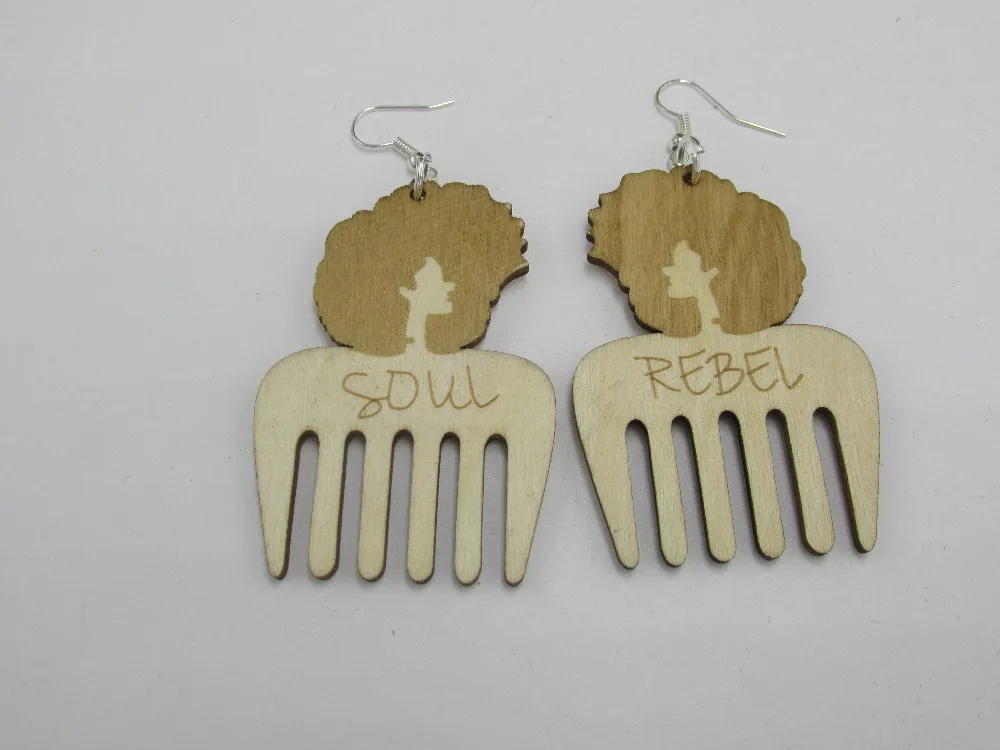 5 пар/лот новейшая гравировка афро волос деревянные серьги|wooden afro earrings|earrings