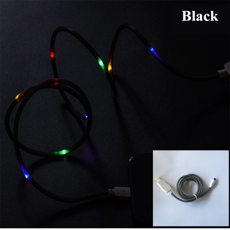 Black color Звуковой Голосовое управление Светодиодный светильник кабель для вспышки типа C Micro для iphone X 6s Ios Android телефон Быстрая зарядка USB синхронизация данных зарядное устройство - Тип штекера: Black color