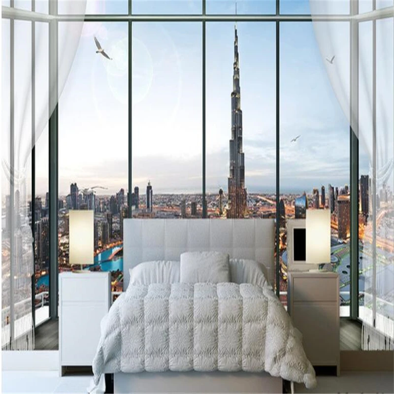 3D трехмерное окно Burj Дубай ТВ фон в европейском стиле большой заказ гостиная обои