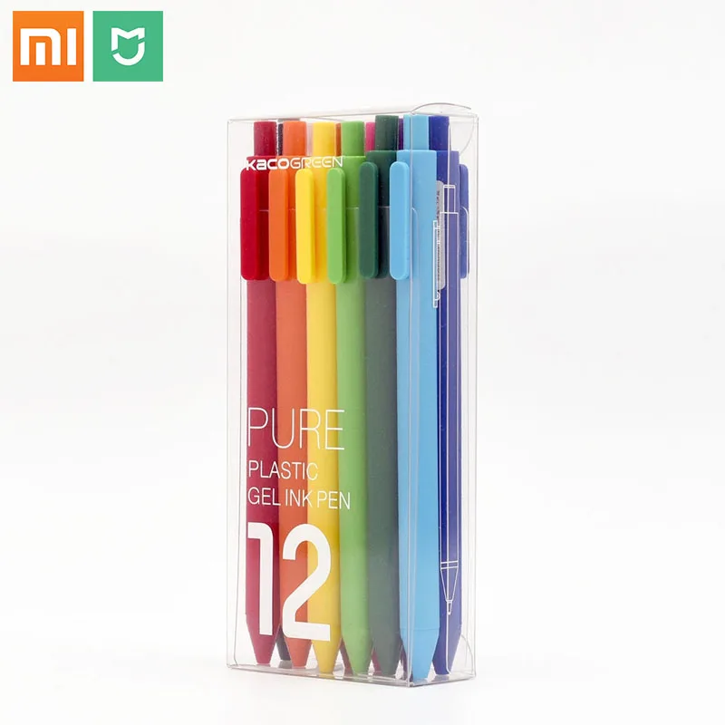 Xiaomi Mijia KACO, цветная ручка для студентов, 12 цветов, 0,5 мм, запасной стержень, АБС-пластик, длина записи 400 м, от Xiaomi, экологическая цепь - Цвет: rainbow