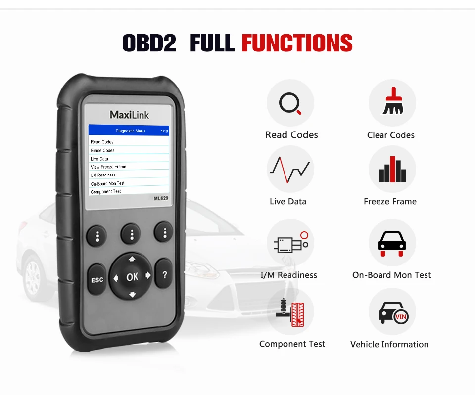 AUTEL MaxiLink ML629 диагностический инструмент OBD2 сканер двигателя автомобильные Инструменты OBDII считыватель кодов ABS SRS обновленная версия ML619