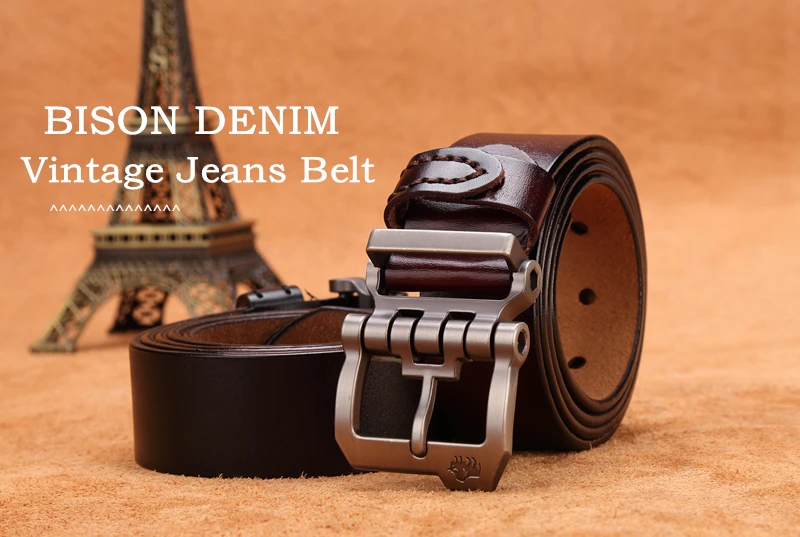 BISON DENIM мужской ремень из натуральной воловьей кожи мужской ремень с пряжкой качественный мужской коричневый ремень винтажные джинсы N71223