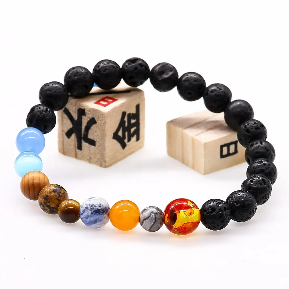 Браслет на запястье с бусинами из натурального камня в виде Вселенной Галактики