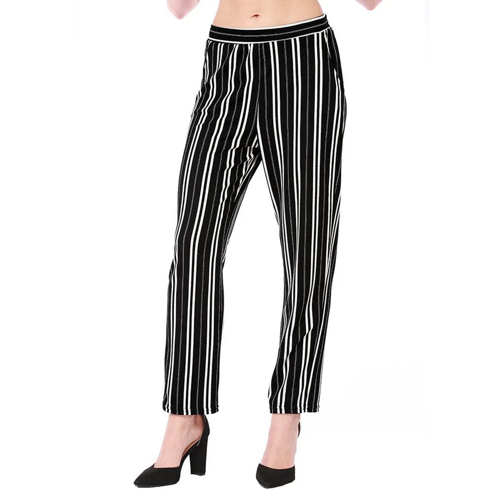 BIMIDENGB 2019 Vertical Striped Skinny Pants Women Elastic Mid Waist Pocket OL Style Work Trousers 2018 Summer Long Pencil | Женская
