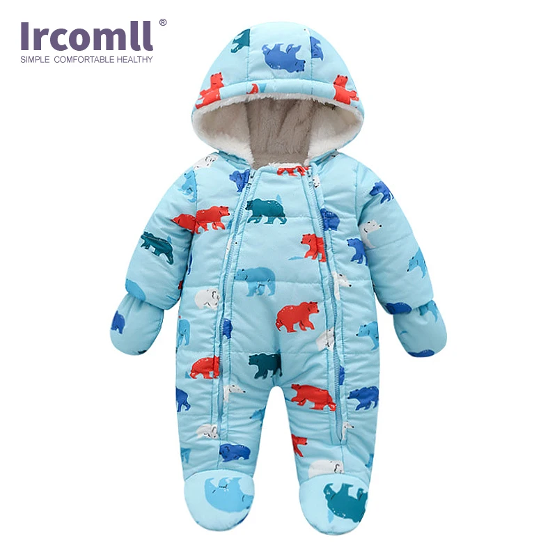 Blue Ircomll/ г.; Одежда для новорожденных девочек; зимние комбинезоны для маленьких девочек и мальчиков; Осенний комбинезон с капюшоном и цветочным принтом; детская верхняя одежда - Цвет: Blue