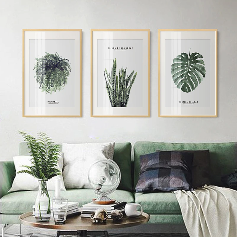 Картина постер на холсте с зелеными листьями растений 07 г|picture wall|print posterart painting |