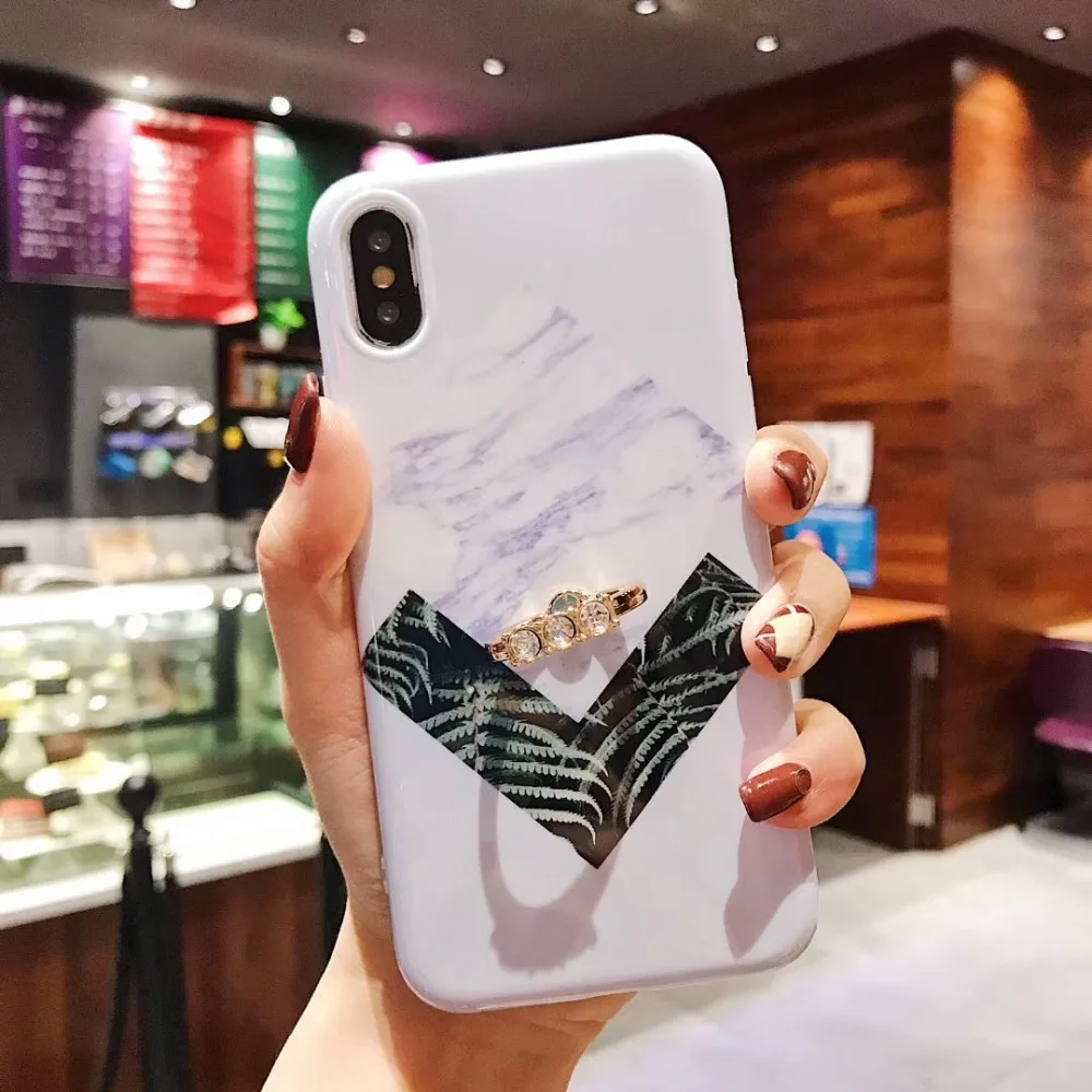 Комбинированный мрамор с бриллиантовым кольцом кронштейн для iphone 6 P S 6SP 7 8 X XS MAX XR