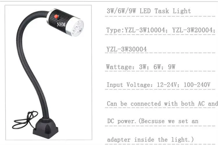NHM 9W светодиодный рабочий светильник 50 см 80 гусиная шея Дровосек task lamp 12V Volt |