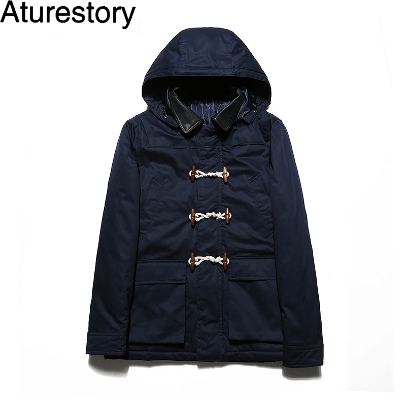 Aturestory Новое поступление мужская теплая куртка Модное Длинное толстое хлопковое