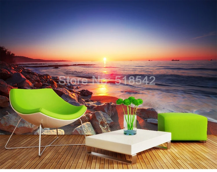 Пользовательские 3D фото обои для стен roll Sunset Beach романтические пейзажи Задний план настенные фрески, покрывающие Обои для Гостиная