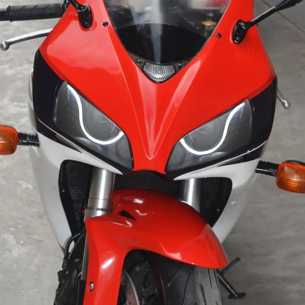 Ксеноновые LED фары мотоцикл фара сборка подходит для Honda CBR1000RR 2004 2005 2006 2007 красный демонские глазки 55 Вт диодные ленты