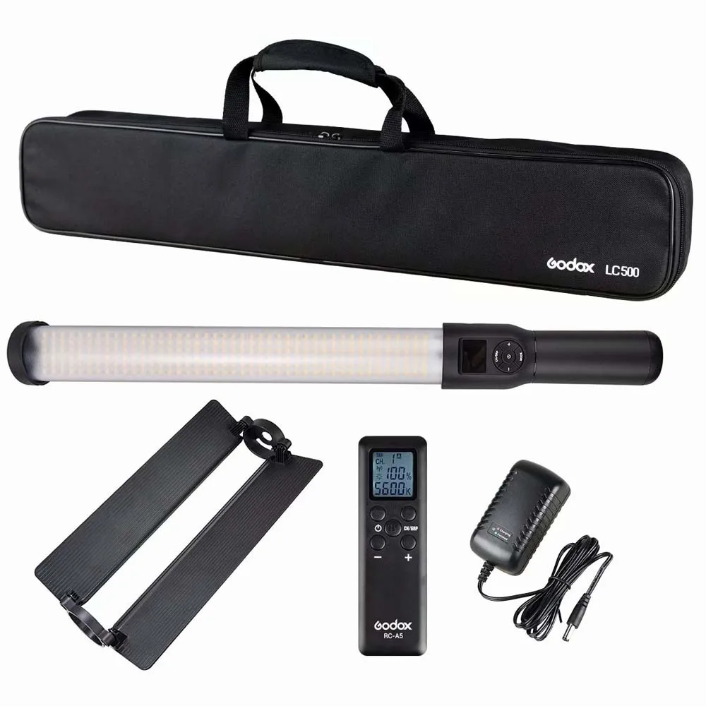 Godox LC500 Handle LED Light Stick 3300K-5600K Adjustable Built-in lithiunm Battery + Remote Control Lighting AC Power Charger |