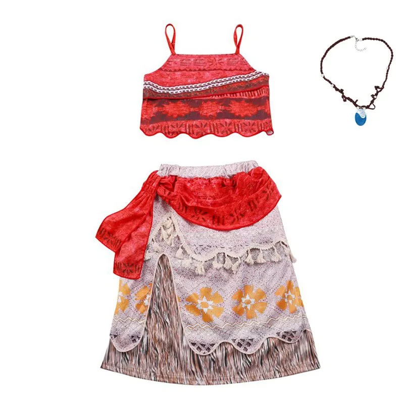 Костюм принцессы Моаны комплект с ожерельем для маленьких девочек приключения